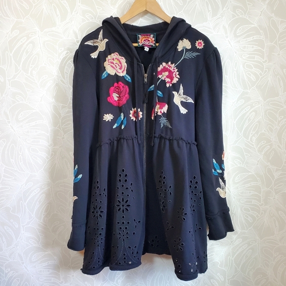 Johnny Was Floral Junia French Terry Cotton Zip Up Hoodie Jacket - Picture 4 of 15